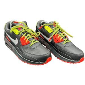 🔴 Nike Air Max 90 Gray Neon Red Sneakers Youth 6.5Y / Women’s 8 – Retro Style